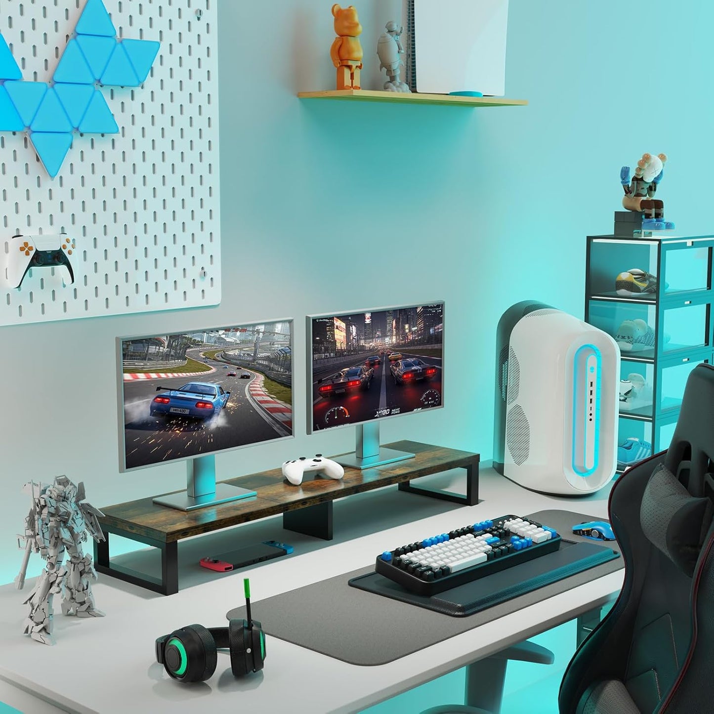 Zimilar Dual Monitor Stand Riser, Large Monitor Stand for Desk, Wood Monitor Riser with Storage Organizer for Home Office, Monitor Stands for 2 Monitors, Desktop Wooden Monitor Riser for Computer