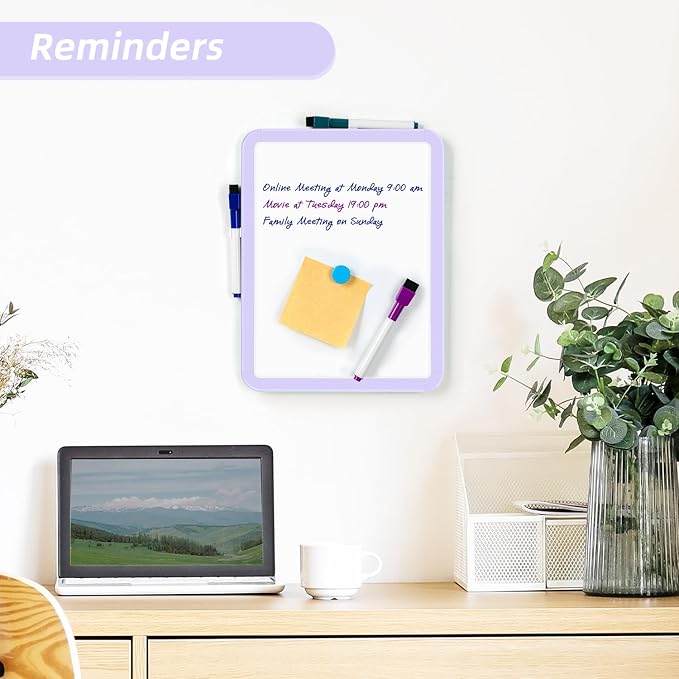 VUSIGN Magnetic Dry Erase Board, 8.5 x 11 Inches White Board, Purple | Includes 4 Dry Erase Markers, Small Mini White Board for Students Fridge Wall Locker