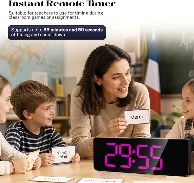 Digital Clock Large Display, 16" Large Digital Wall Clock for Classroom, Led Big Wall Clocks with Remote Control,Date,Week,Alarm,Temp,Night Light for Bedroom,Living Room,Gym,Office