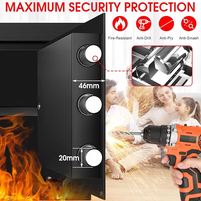 1.8 Cuft Safe Box Fireproof Waterproof, Small Safe for Home Use Fire and Water Proof with Combination Lock, Alarm System and Removable Shelf, Digital Anti-Theft Fireproof Safe For Home Document