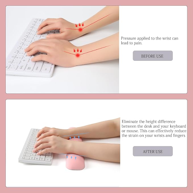 UnivoColors Design-Medium Wave Keyboard Wrist Rest of Medium, Artificial Sheepskin+Memory Foam+Ergonomic+Anti-Slip Gel, Resilience Support During Work and Gaming,Keyboard Accessory,Pink