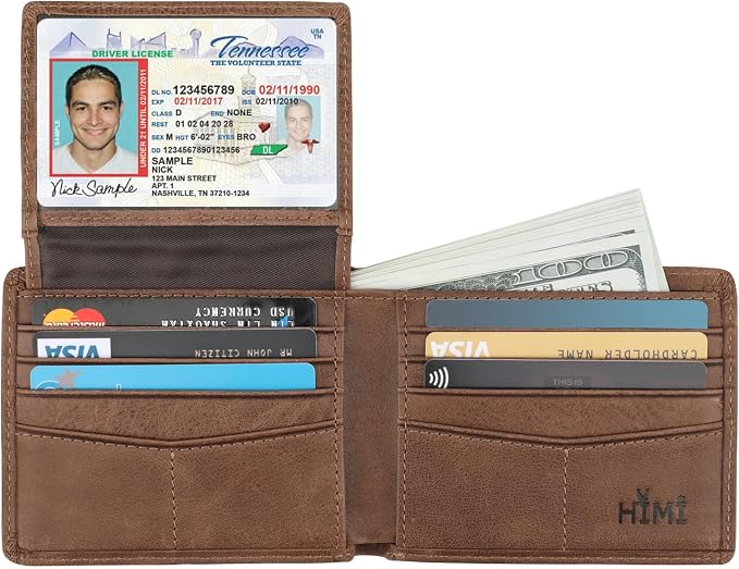 HIMI Wallet for Men-Genuine Leather RFID Blocking Bifold Stylish Wallet With 2 ID Window
