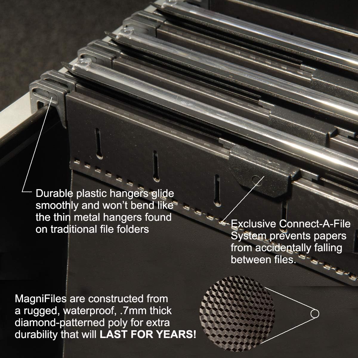 Ultimate Office MagniFile Extra-Capacity Hanging File Folders, 1/2" Box-Bottom, Letter Size, Feature A Wrap- Around Bungee Security Cord (Set of 4)