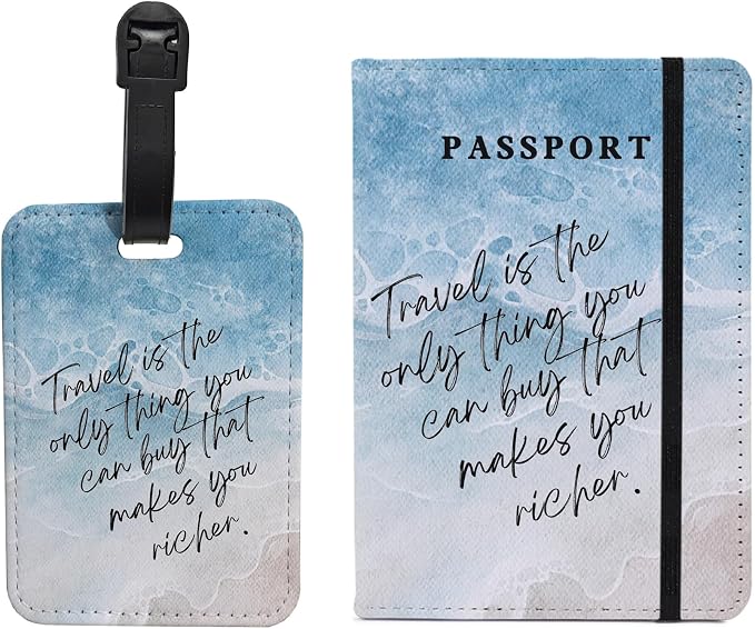 PDE-QUNLIAN Passport Book Holder,Passport Wallet for Men Mr and Mrs Passport Holder for Women Passport Cover World Map Passport Case for Couples Christmas Traveling Luggage Tag 2PCS