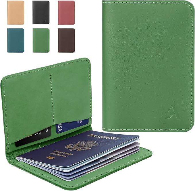 ALLIVE Passport Holder for Travel, Genuine Leather Passport Holder Women Men,Passport Cover,Travel Wallet Must Haves Airport Essentials Travel Gifts Green