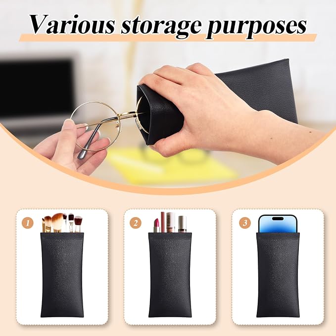 Xuhal 8 Pcs Leather Glasses Case Sunglasses Pouch Eyeglass Case Soft Squeeze Top Portable Travel Glasses Sleeve for Women Men