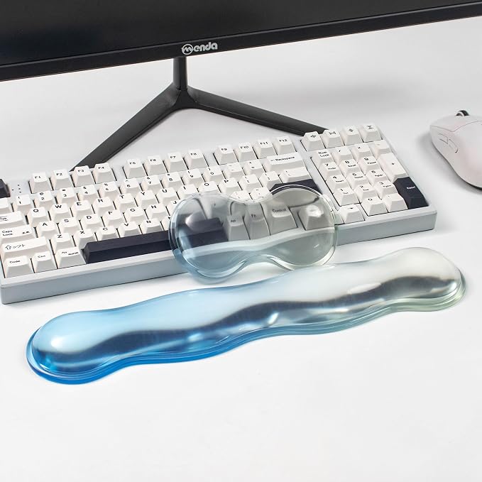 Ergonomic Gel Keyboard and Mouse Wrist Rest Set – Blue Clear Wrist Rest for Computer Keyboard 60%/68%/75%, Keyboard Cushion, Comfort & Support for Typing and Gaming