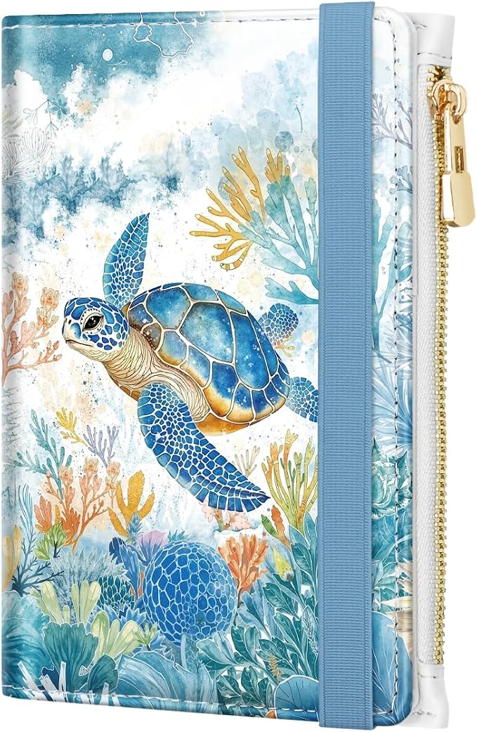 Passport Holder for Travel, RFID Blocking Passport Cover for Women Zipper | Travel Wallets, Passport Book Holder, Credit Card Holder, ID Window,SIM Card Slots, Coin & Tickets Pocket, Sea Turtle