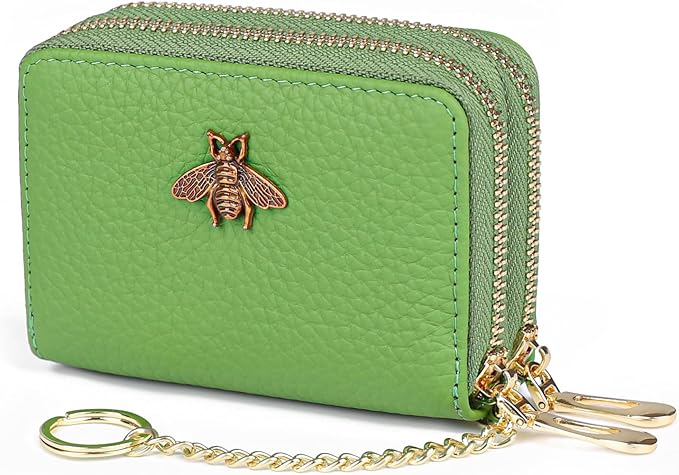 imeetu RFID Credit Card Holder, Small Card Wallet Women, Leather Card Case | Genuine Leather Women's Card & id Cases, Change Coin Purse with Zipper Keychain id Window, 20 Colors & 3 Styles, Daily, Gifts