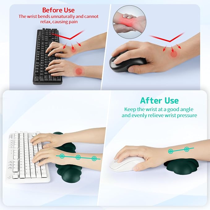 Cloud Wrist Rest Keyboard, Cloud Keyboard Wrist Pad Set with PU Leather Memory Foam, Cute Arm Rest for Palm Support, PC/Gaming Desk Accessories/Office Setup/Computer Hand Cushion - Dark Green