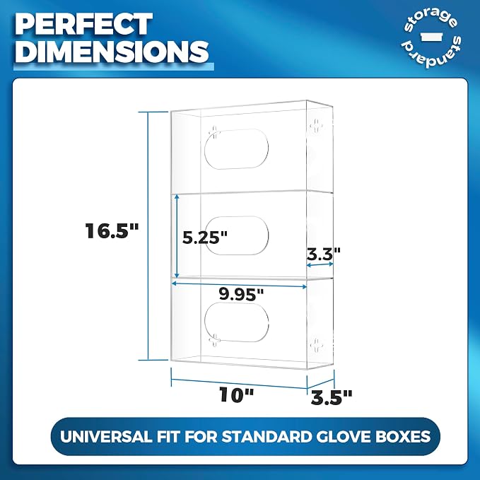 Triple Glove Box Holder Wall Mount Glove Dispenser - Disposable Glove Holder Wall Mount Glove Station for Medical Gloves, Multipurpose Kitchen Gloves Holder - 16.5 x 10 x 3.5 Inches