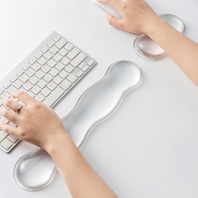 Gel Keyboard Wrist Rest Set, Clear Wrist Rest for Keyboard and Mouse, Ergonomic Keyboard Mouse Wrist Rest for Typing Pain Relief, Suitable for Office, Gaming, Computer, Laptop - Transparent