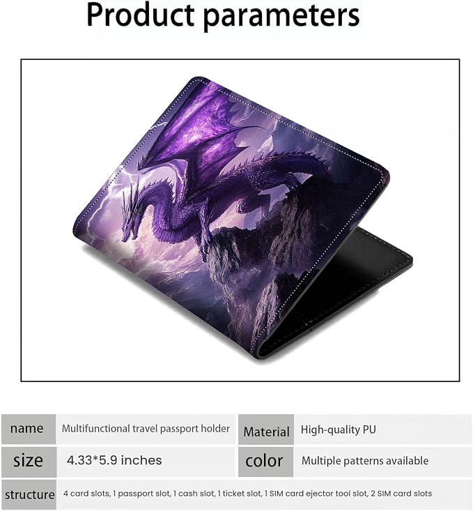 Passport Holder Wallet Cover Case,RFID Blocking Passport Cover,Large Capacity Travel Wallet with Multi Card Slots (Purple Dragon)