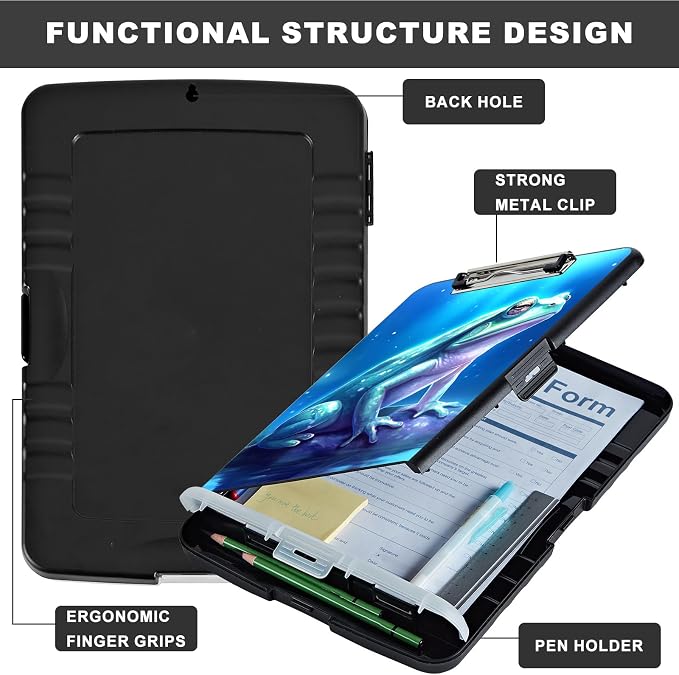 Clipboard with Storage,Heavy Duty Plastic Storage Clipboard with Low Profile Clip,Teacher Must Haves,Office Supplies,Frog in a Lake