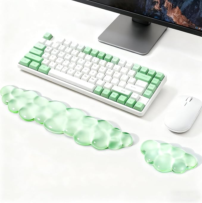Gel Cloud Keyboard and Mouse Wrist Rest, Clear Cloud Wrist Rest for Keyboard, Cute Ergonomic Cloud Wrist Support for Typing Pain Relief, Green Cloud Wrist Rest for Office, Gaming, Computer, Laptop