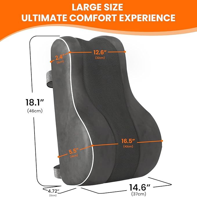 CloudBliss Lumbar Support Pillow, Memory Foam for Office Chair, Gray | Ergonomic High-Density Memory Foam, Adjustable Straps, Washable Mesh Cover, Lower Back Support for Office, Gaming & Car Seat