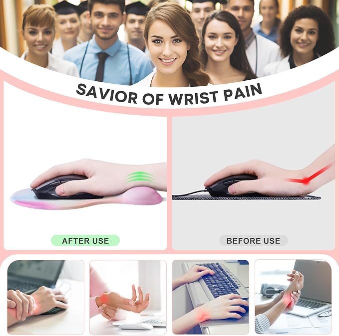 JIKIOU Ergonomic Mouse Pad with Gel Wrist Rest 2Pack,Portable Small Rainbow | Upgraded-Prevent Gel Leakage, Ergonomic Design for Pain Relief, Cooling Gel filled, Smooth Lycra Surface, Non-Slip PU Base