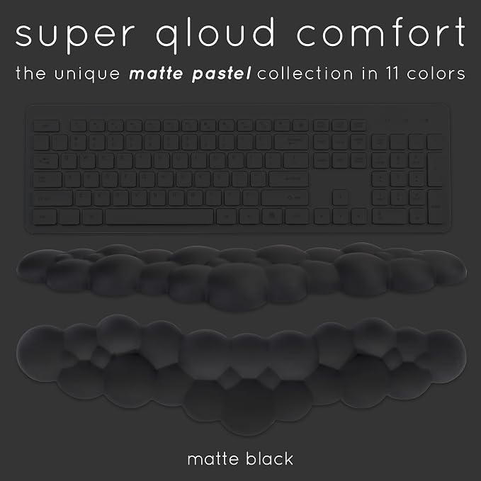 Black Cloud Keyboard Wrist Rest – Create-ables Qloud Black Wrist Rest for Computer Keyboard and Mouse, Ergonomic Memory Foam Wrist Pad with Non-Slip Base, Includes Cloud Mouse Pad