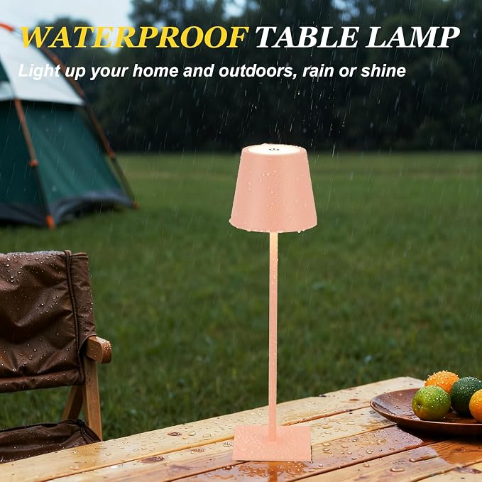 Kakanuo Pink Cordless Rechargeable Table Lamp 5000mAh Battery Operated Lamps, 3 Colors Stepless Dimming Touch Lamp for Living Room, Kitchen Counter, Dining, Outdoor Patio, 2 Pack