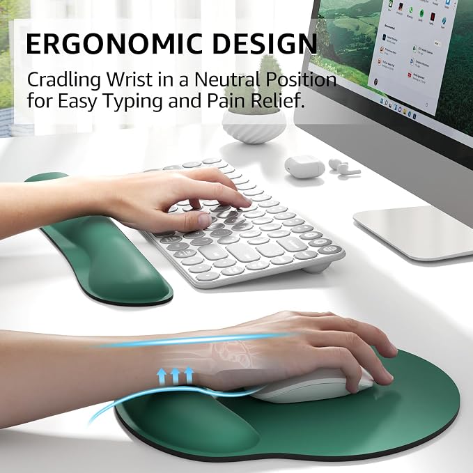 KTRIO Keyboard Wrist Rest & Mouse Pad with Wrist Rest, Forest Green | Memory Foam Wrist Support, Ergonomic Design, Non-Slip Base, Office and Home Use