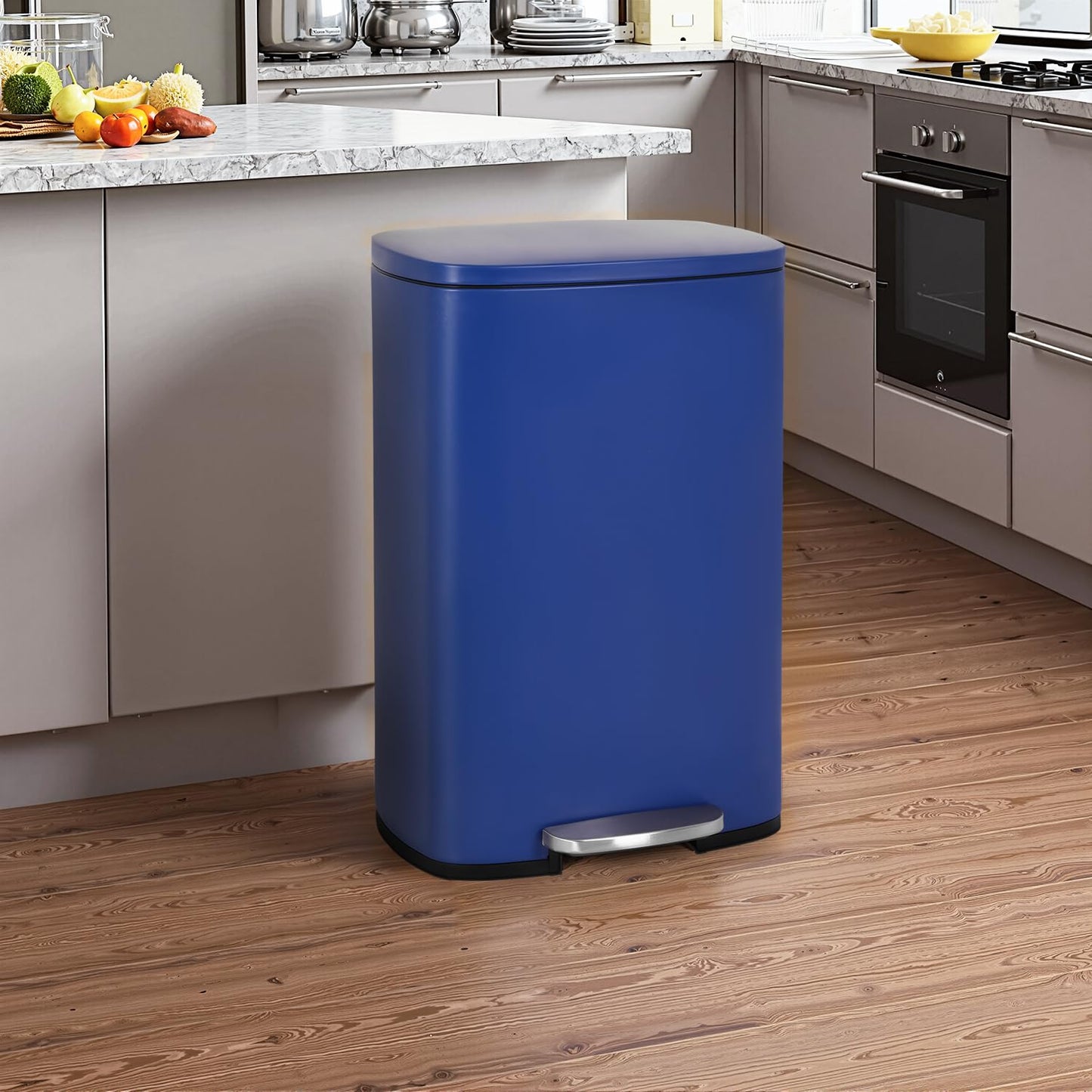 PayLessHere Stainless Steel Trash Can with Lid - Removable Inner Bucket, Foot Pedal Soft Close for Office, Home, Kitchen Garbage Bin (Deep Blue, 13 G)