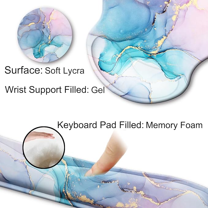 Mouse Pad and Keyboard Wrist Rest Support,Ergonomic Mouse Pad Set | Mousepad With Coaster and Non-Slip PU Base,Pain Relief for Desk Desktop Gaming, Computer,Office -Beach