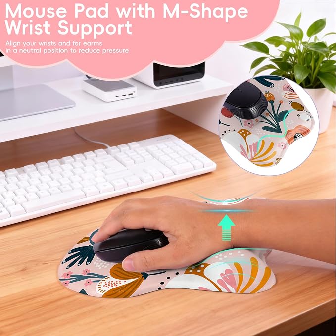 Upgrade Ergonomic Mouse Pad,Non Slip Mousepad Wrist Rest Support for Office, Computer, Laptop & Mac(B-Pink Floral)