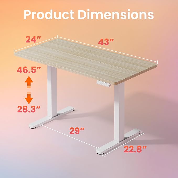 HUANUO 43 x 24 inch Electric Standing Desk Adjustable Height, 4 Memory Height Settings, Sit Stand Up Desk for Home Office & Computer Workstation, Light Walnut