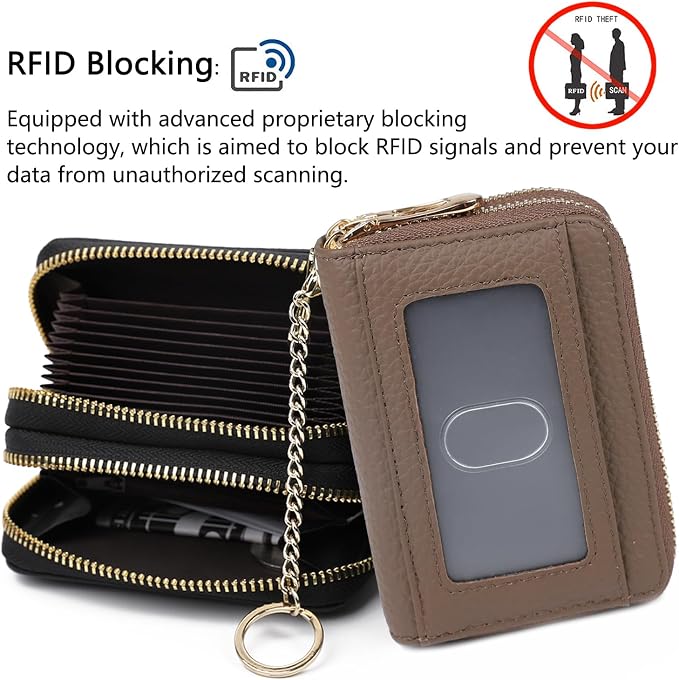 imeetu RFID Credit Card Holder, Small Card Wallet Women, Leather Card Case | Genuine Leather Women's Card & id Cases, Change Coin Purse with Zipper Keychain id Window, 20 Colors & 3 Styles, Daily, Gifts