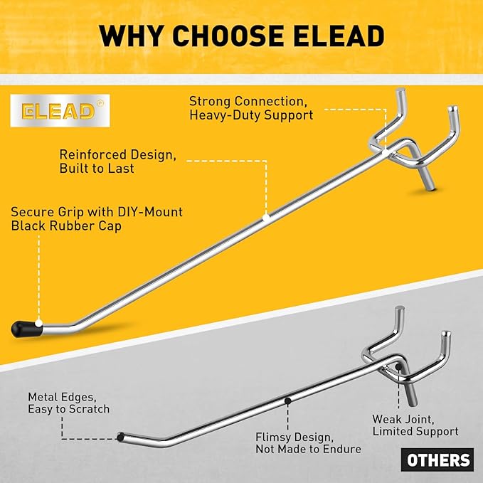 ELEAD 105-Piece 6 Inch Pegboard Hooks, Heavy Duty Peg Board Organizer Accessories, Peg Board Tool Hangers Fit for 1/4" and 1/8" Pegboard Hanging Tools Garage, Workshop, and Craft Storage