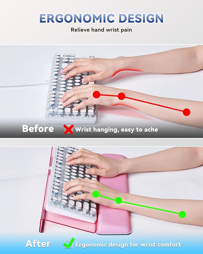 Laborio Computer Keyboard Wrist Rest, Keyboard Riser Stand for Desktop | Pink, Ergonomic Acrylic Keyboard Holder, Non-slip Wrist Pad, Pain Relief for Typing, Multiple Colors