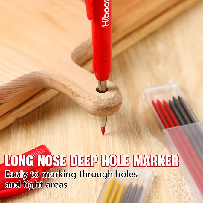Hiboom 3 Pack Carpenter Pencils Set with 24 Refills | 2.8 mm Carpenters Mechanical Pencil Built in Sharpener, Woodworking Marking Tool Solid Deep Hole Construction Pencil