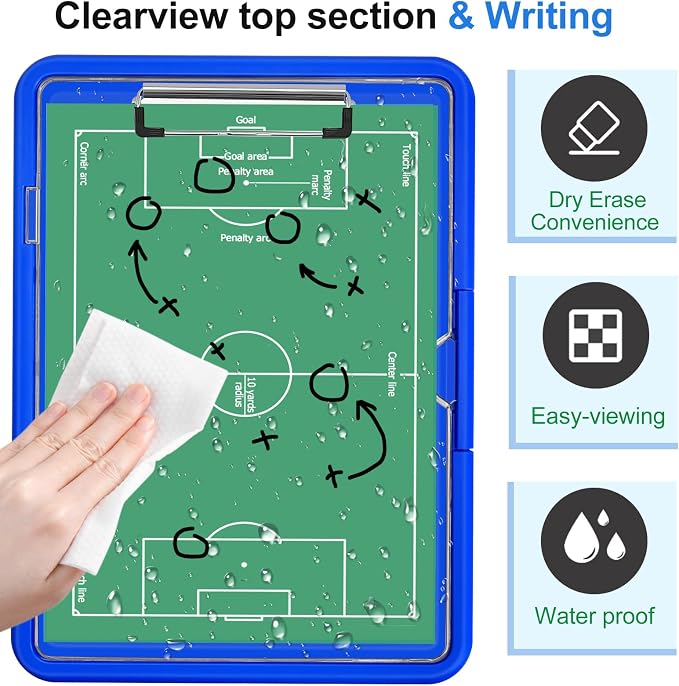 Clipboard with 2 Storage & Pen Holder, Heavy Duty Clip Boards 8.5x11 with Dual Storage, Clearview Dry Erase Coach Clipboard with Clear Visible Top Panel, High Capacity, School Office Supplies