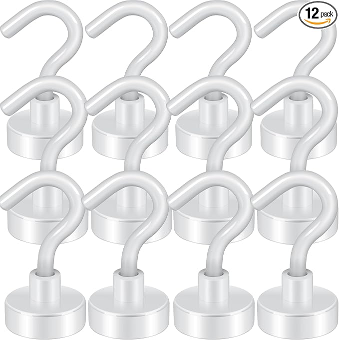 Neosmuk Magnetic Hooks, Heavy Duty 30lb+ Strong Magnet Hook for Cruise Cabins, Cruise Essentials 2026 for Hanging, Metal Wall Refrigerator Hangers (White, 12 Pack)