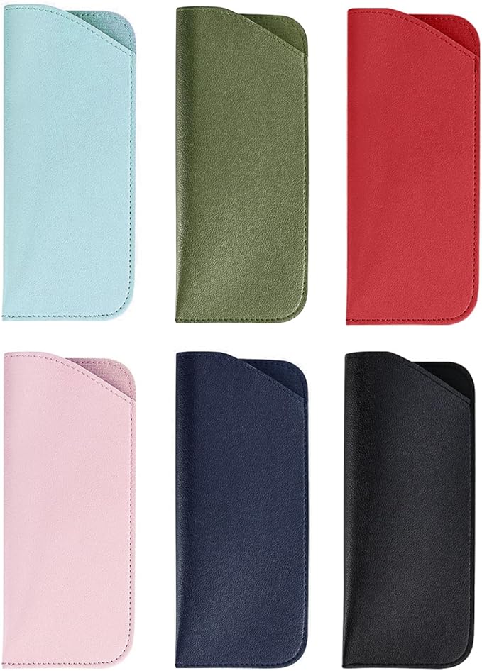 Glasses Cases, 6 Pcs Leather Reading Eyeglasses Case Slim Soft Sunglasses Pouch Spectacles Storage Bag for Women Men Kids