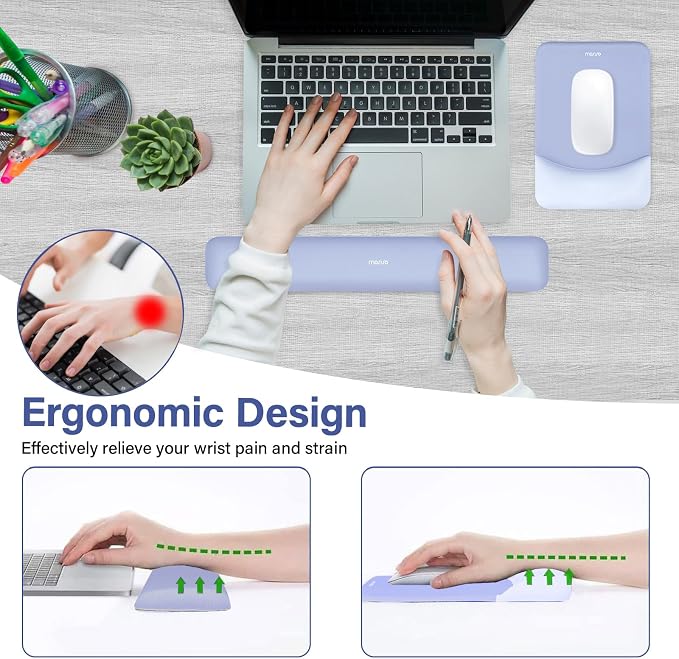 MOSISO Wrist Rest Support Mouse Pad & Keyboard Set, Slate Blue | Rectangular Ergonomic Mousepad, Non-Slip Base, Home/Office Pain Relief & Easy Typing, Neoprene Cloth & Raised Silicone Lining