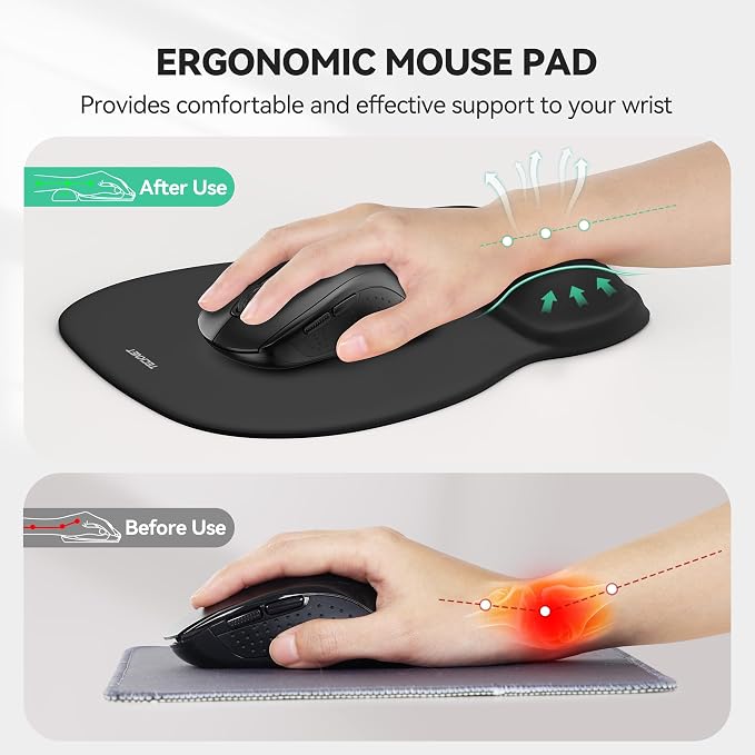 TECKNET 2 Pack Gel Ergonomic Mouse Pad with Wrist Rest, Non-Slip PU Base | Comfortable Gel Cushion, Pain Relief, Smooth and Waterproof Surface, Mouse Pad with Wrist Rest for Office, Gaming and Study