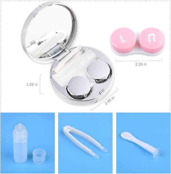 cauyuan Cute Contact Lens Case Portable Travel Box | with Mirror Tweezers Remover Tool Solution Bottle for Office and Outdoor