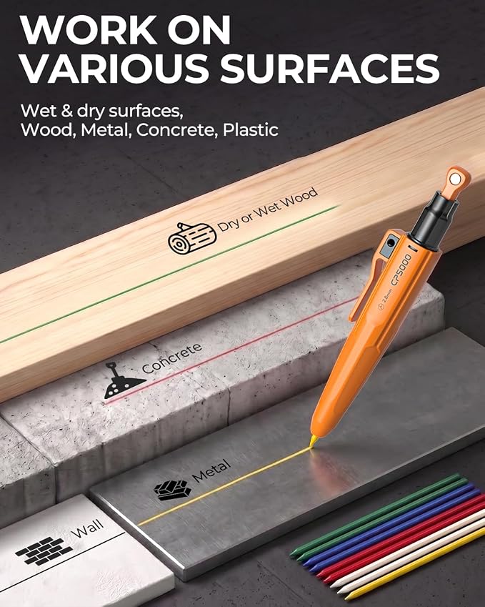 Nicpro 7-in-1 CP5000 Magnetic Carpenter Pencils with Sharpener, 3 Pack Construction Mechanical Pencil+30 Refill, Deep Hole Marker for Construction, Woodworking Pencil, Carpenter Tools for Marking