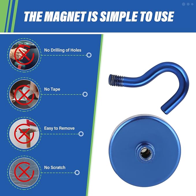 Neosmuk Magnetic Hooks, Heavy Duty 130lb+ Strong Magnet Hook for Cruise Cabins, Cruise Essentials 2026 for Hanging, Metal Wall Refrigerator Hangers (Navyblue, 10 Pack)