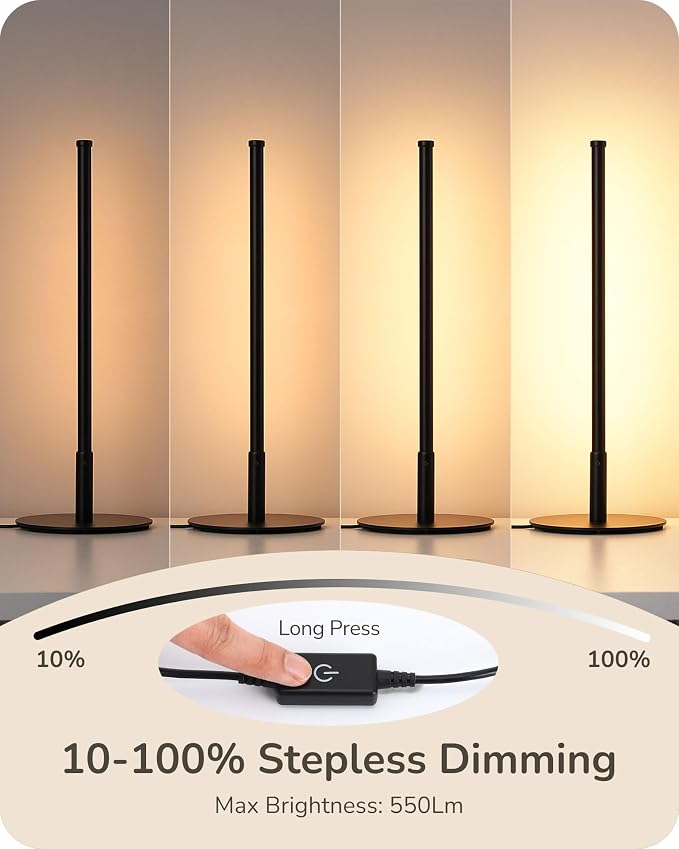 EDISHINE LED Table Lamp Set of 2, Modern Desk Lamps, Black Bedside Lamps | Stepless Dimmable, Metal Finish, 3 Color Temperature, 6W, Ideal for Bedroom, Living Room, Corner