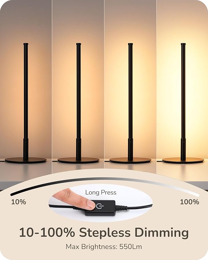 EDISHINE LED Table Lamps for Living Room, Modern Dimmable Desk Lamp, Black | 3 Color Temperature, Memory Function, Metal Finish, Skinny Modern Minimalist Style for Bedroom, Corner