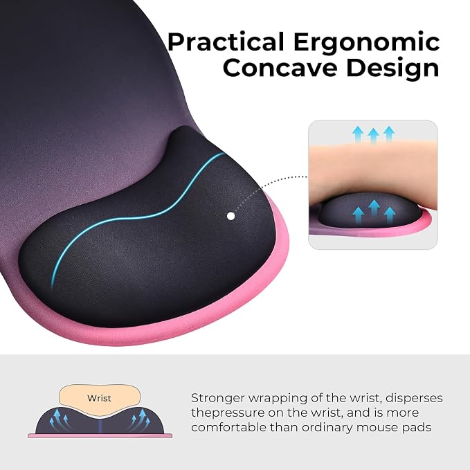 EooCoo Mouse Pad with Gel Wrist Rest, Ergonomic Mousepad Wrist Alignment | Middle Concave Design for Natural Wrist Alignment, Non-Slip Base Mousepad, Carpal Tunnel Relief, Office Desk Accessories