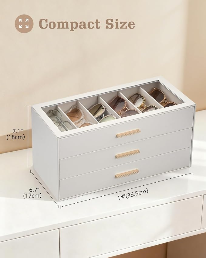 Lolalet Sunglasses Storage Box for Women, Eyewear Eye Glass Organizer with Clear Top Display Holder Case