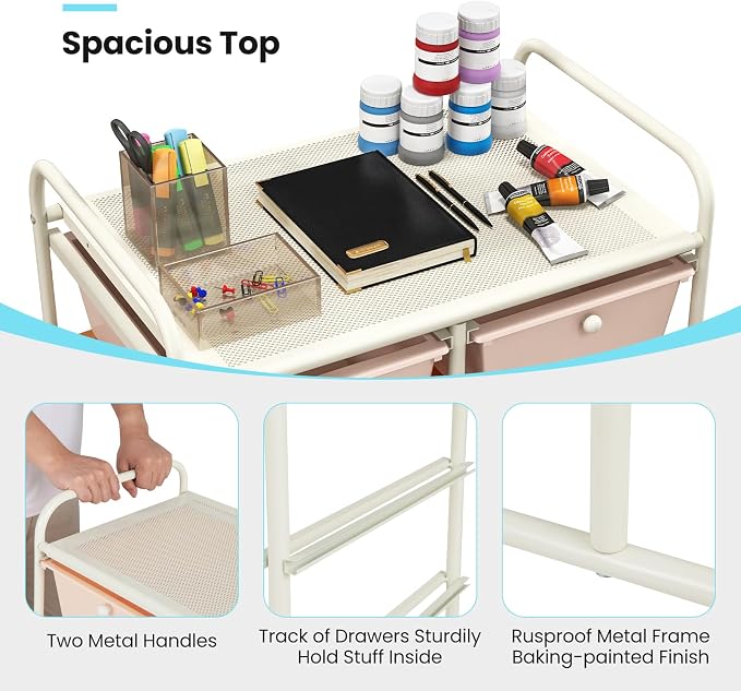 GLACER 10 Drawer Rolling Cart, Storage Cart with Lockable Whieels & Metal Frame, Trolley for Art Craft Oganizer, Mobile Utility Cart for Office, School, Classroom, Kitchen (Multicolor)