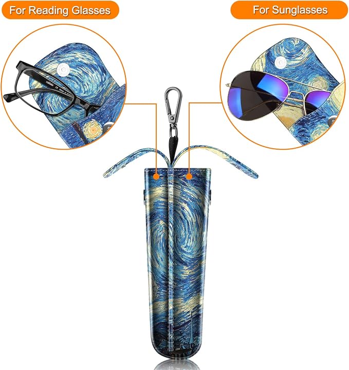 FINTIE Double Glasses Case with Carabiner Hook, Portable Vegan Leather Eyeglass Case Anti-scratch Sunglasses Pouch