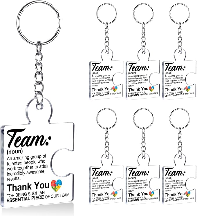Team Appreciation Gifts Bulk Thank You Keychains for Coworkers | Gift Set for Employee, Staff, Teachers, Teamwork Puzzle Piece Keyring, Acrylic