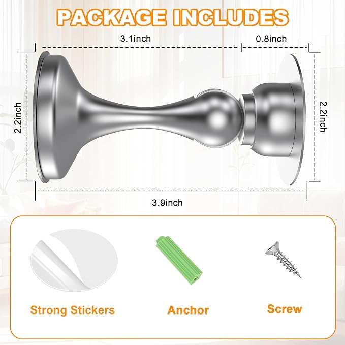 Crosize Magnetic Door Stoppers 1 Pack, Stainless Steel Door Stops for Wall and Floor Mounting, Door Holder Keep Door Open, No Drilling Door Stop with Adhesive Tapes, Silver
