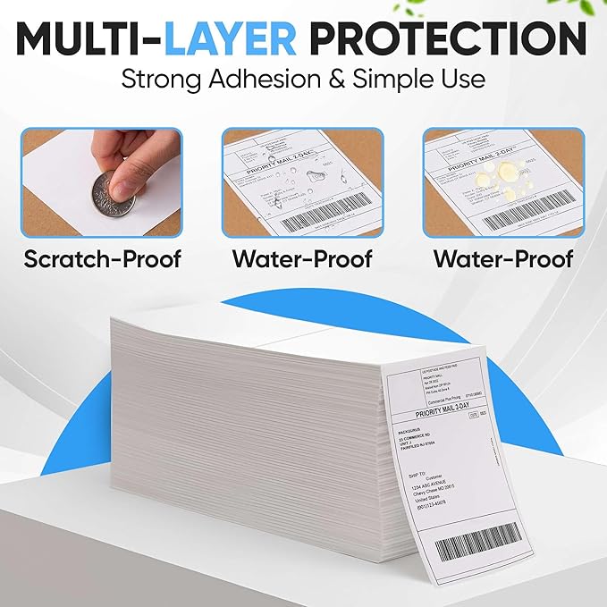 PackGurus 4"x6" Fanfold Direct Thermal Labels Commercial Grade with Perforated line for Thermal Printers, Compatible with Zebra & Rollo Printer (2 Stacks - 4000 Labels)