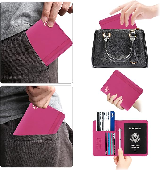 WALNEW Passport Holder for Travel, RFID Passport Cover Wallet for Women Men, PU Leather Passport Book Card Holder Case with Pen, Travelling Essentials for Flying | PU Leather Passport Cover Case with Pen Holder, Travel Must Haves Accessories, Passport ...